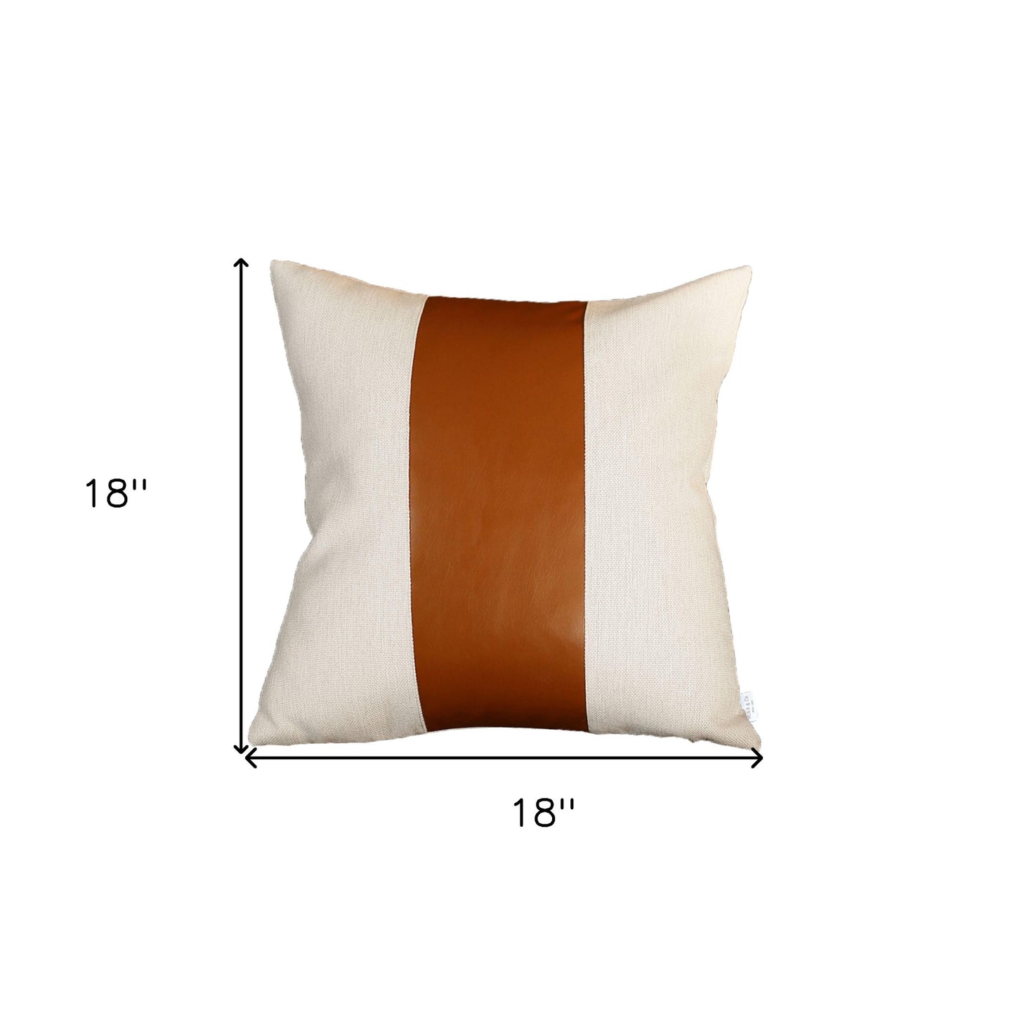 Set Of Four 18" X 18" Brown and Ivory Faux Leather Zippered Pillow