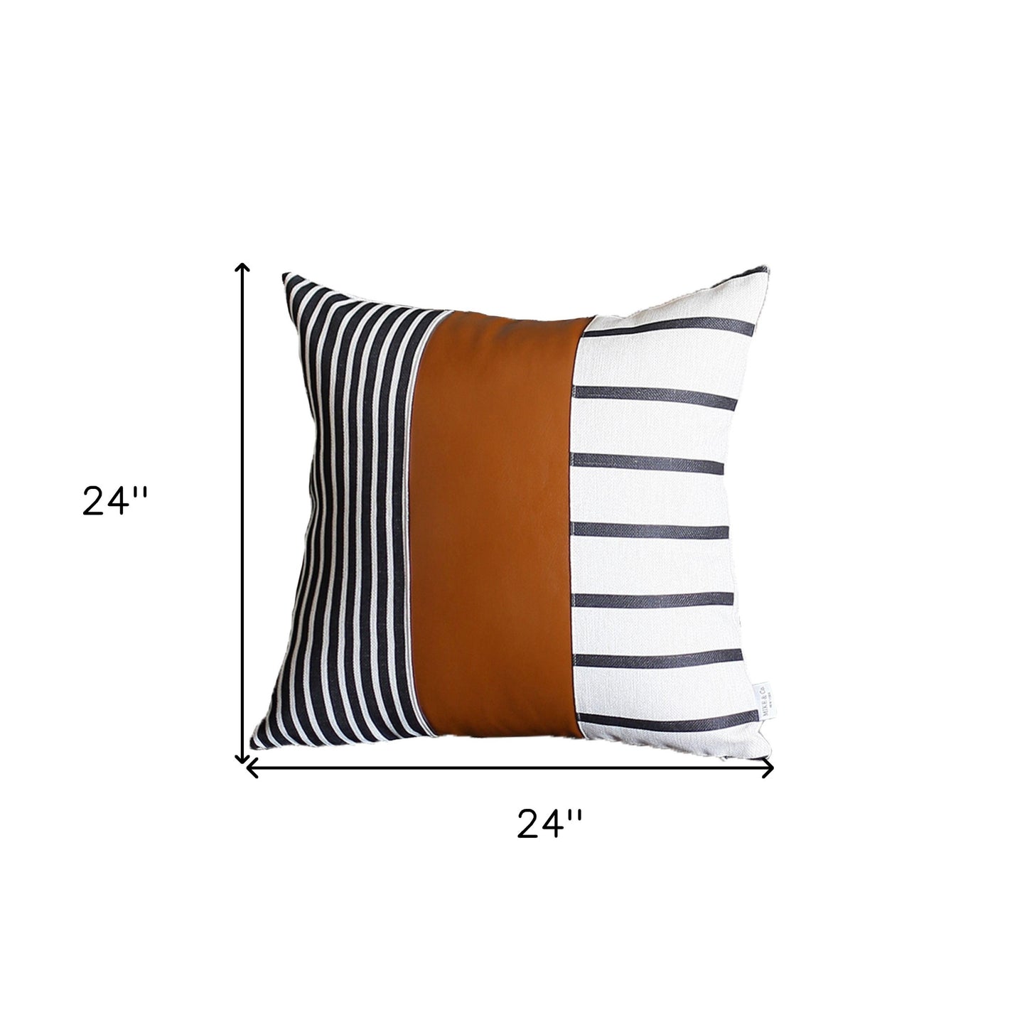 24" X 24" Brown and White Faux Leather Striped Zippered Pillow Cover