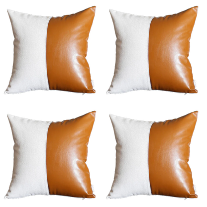 Vegan Faux Leather Detailed Throw Pillow Set of 4