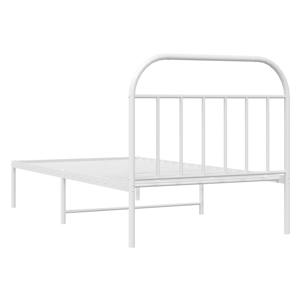 Metal Bed Frame without Mattress with Headboard White 39.4"x78.7"