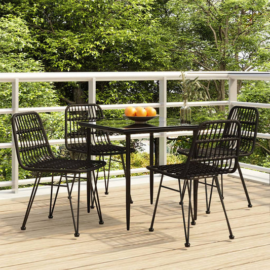 5 Piece Patio Dining Set Black Poly Rattan