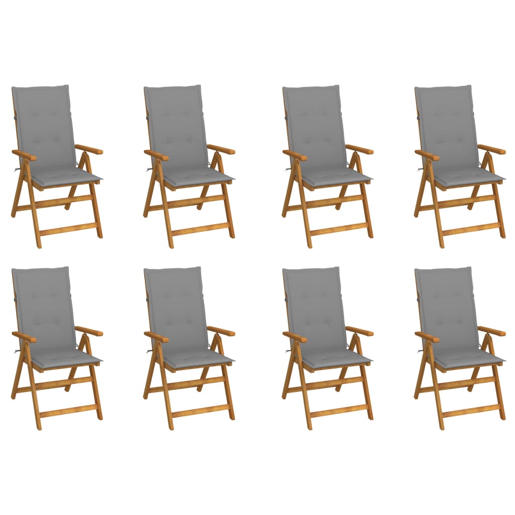 Folding Patio Chairs with Cushions 8 pcs Solid Acacia Wood