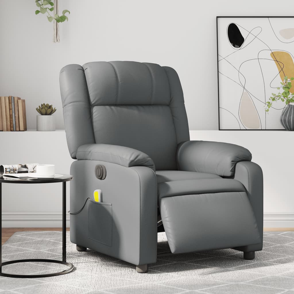 Electric Massage Recliner Chair Gray Faux Leather