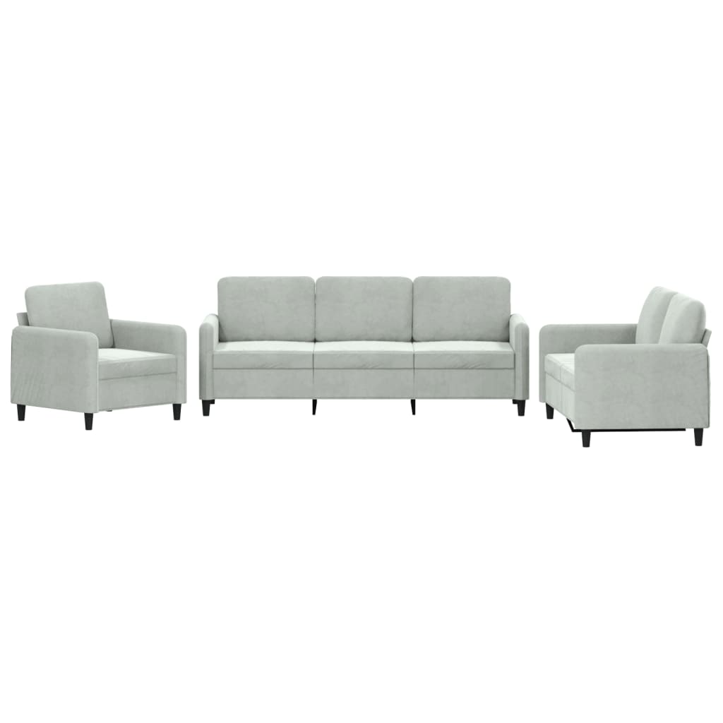 3 Piece Sofa Set Light Gray Velvet