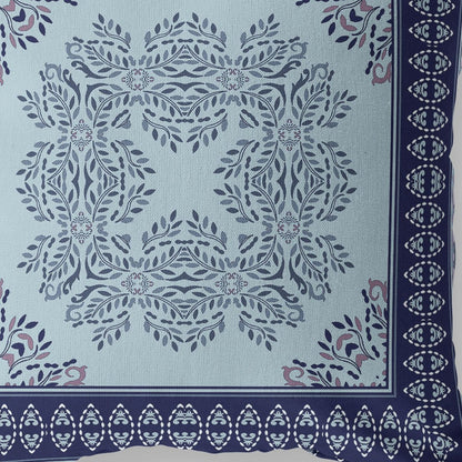 16" White Dark Blue and Light Blue Damask Indoor Outdoor Throw Pillow