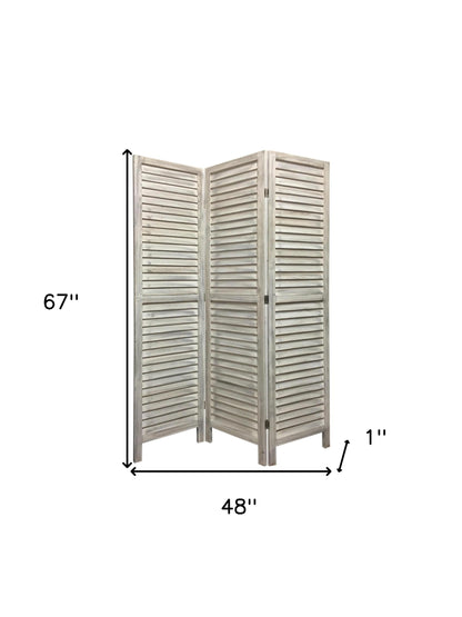 Stylish Three Panel Washed White Shutter Divider Screen