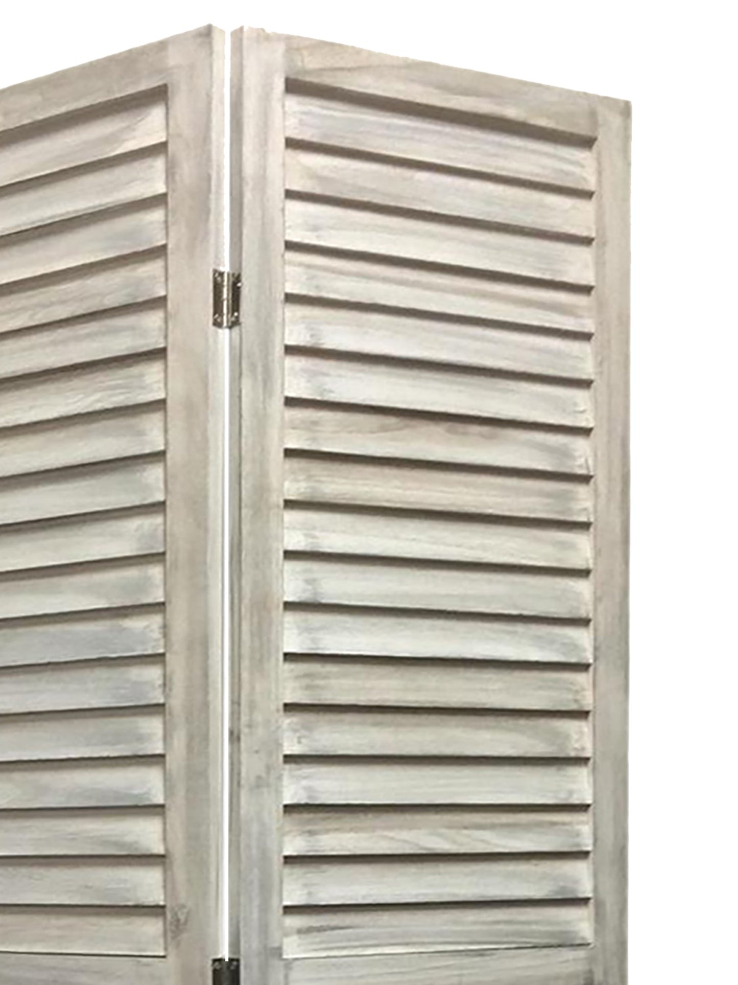 Stylish Three Panel Washed White Shutter Divider Screen