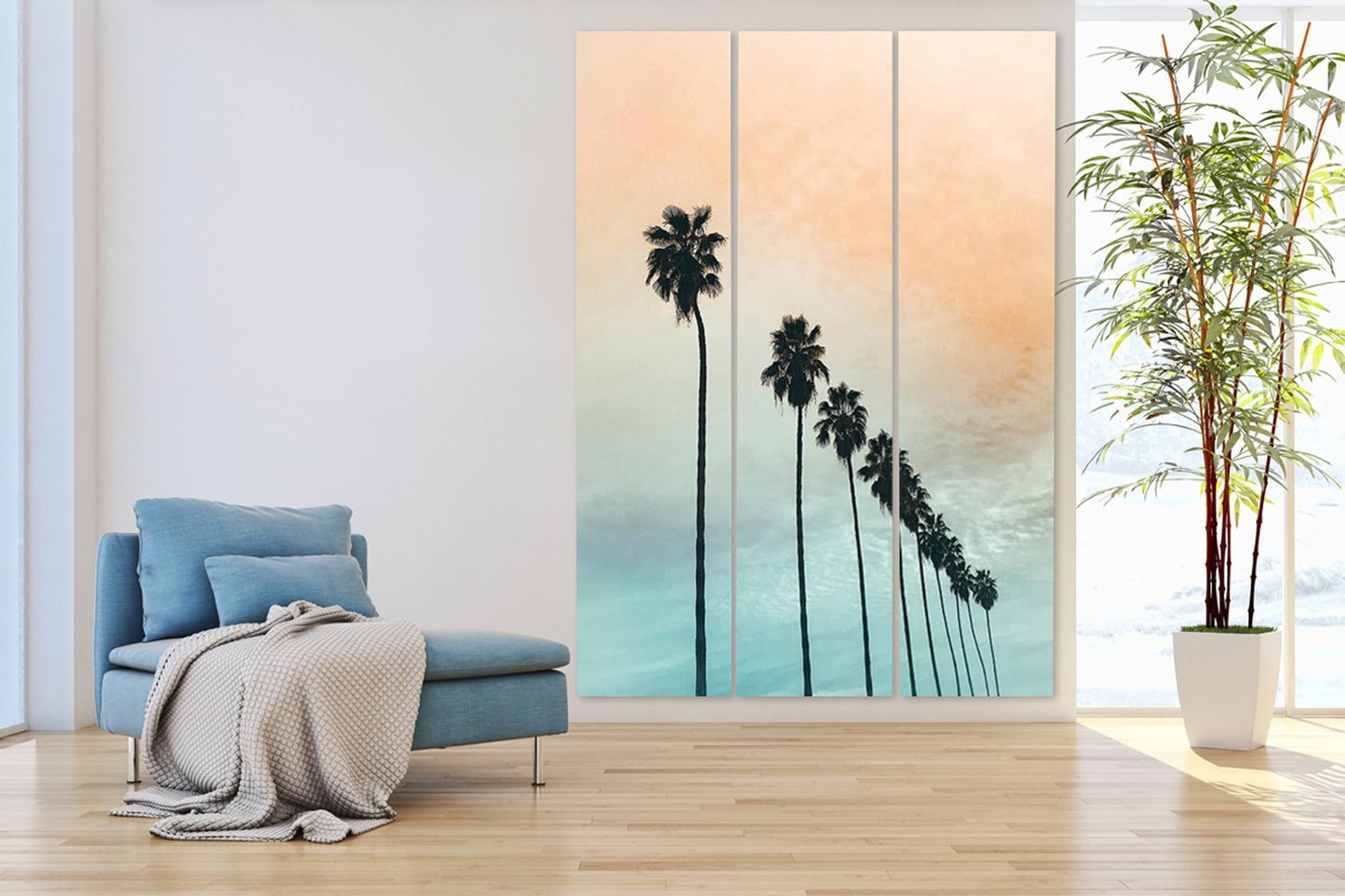 Tropical Palm Trees Room Three Panel Divider Screen