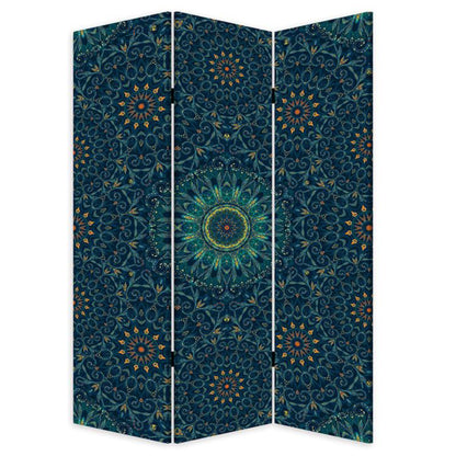 Blue Boho Mandala Three Panel Room Divider Screen