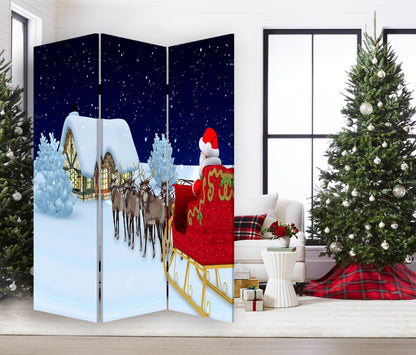 Festive Merry Christmas Three Panel Room Divider Screen