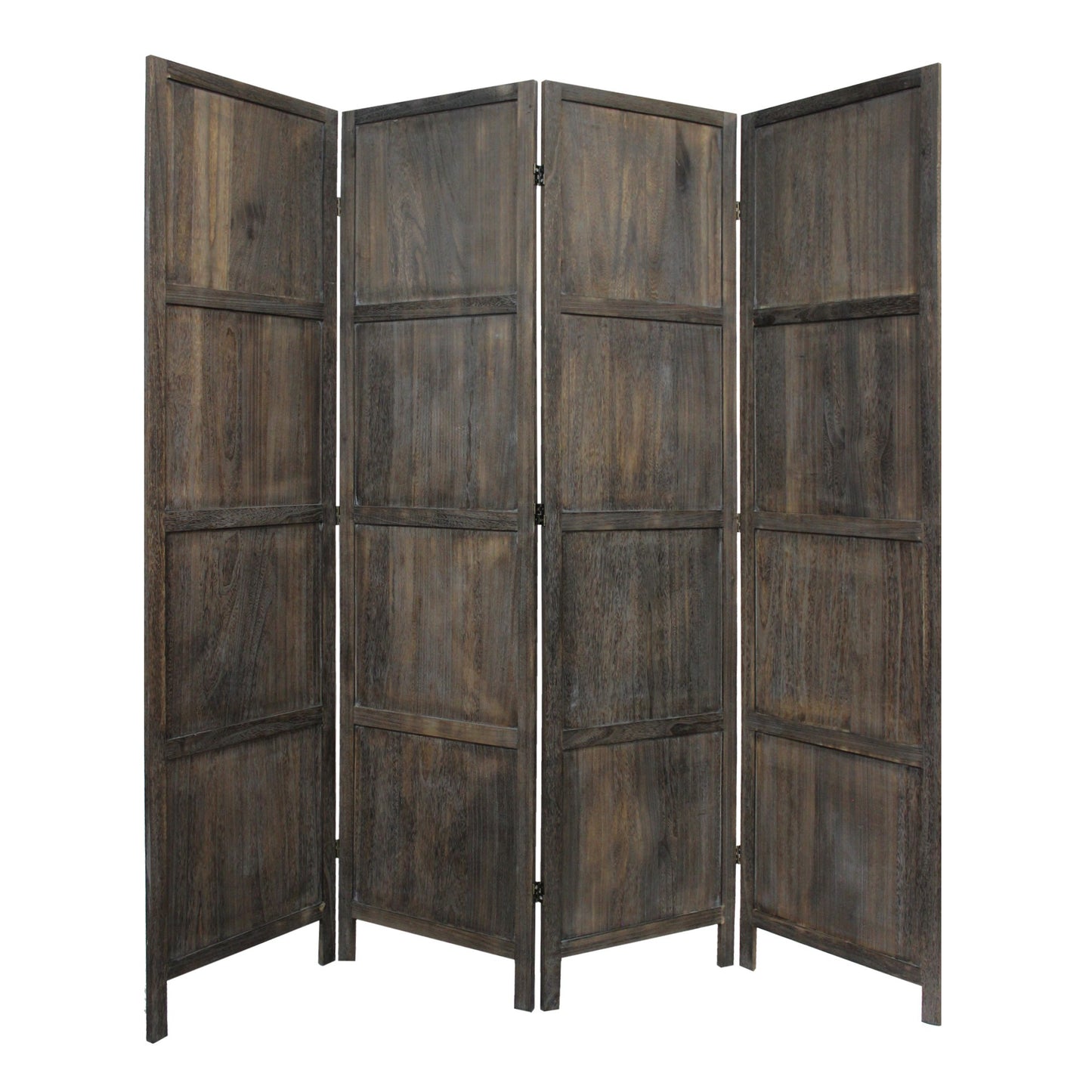 79" Brown Solid Wood Folding Four Panel Screen Room Divider