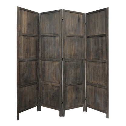 79" Brown Solid Wood Folding Four Panel Screen Room Divider