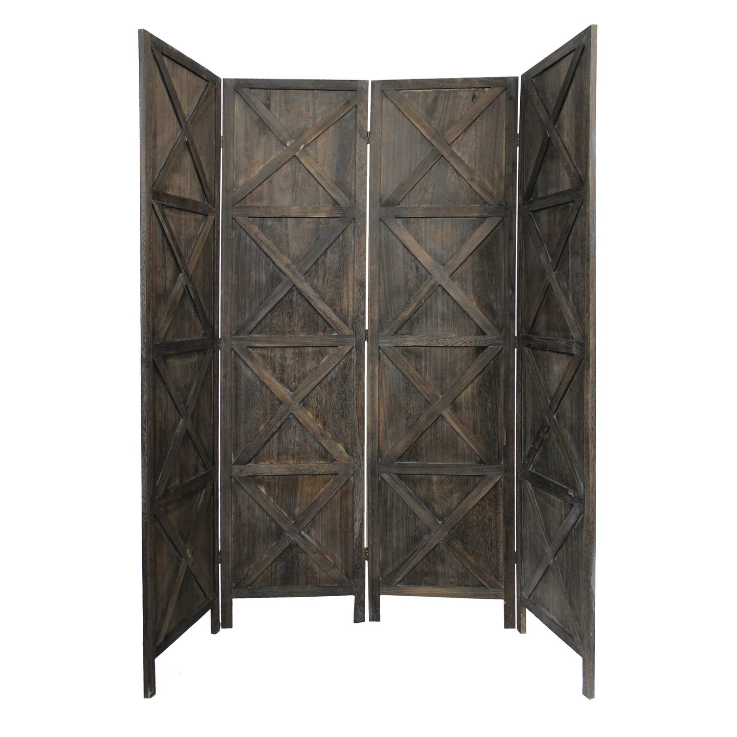 79" Brown Solid Wood Folding Four Panel Screen Room Divider