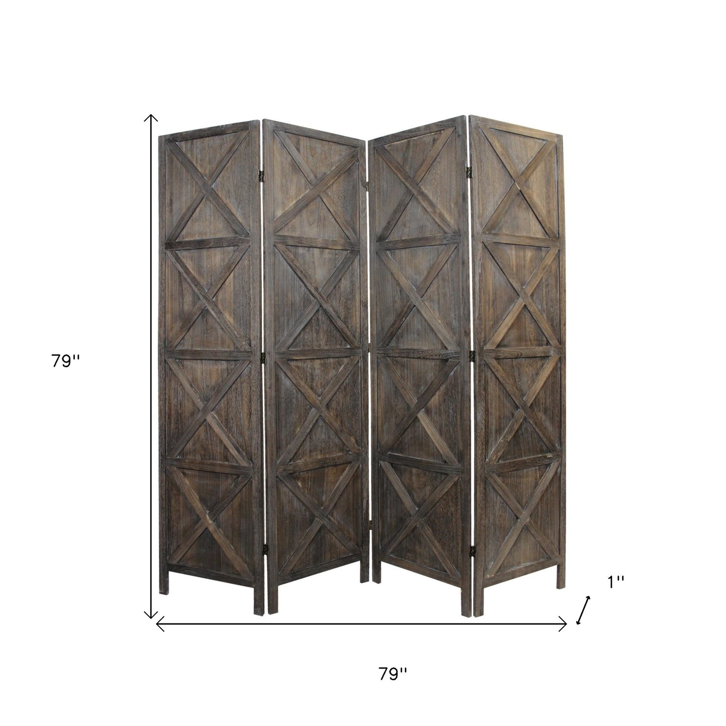 79" Brown Solid Wood Folding Four Panel Screen Room Divider