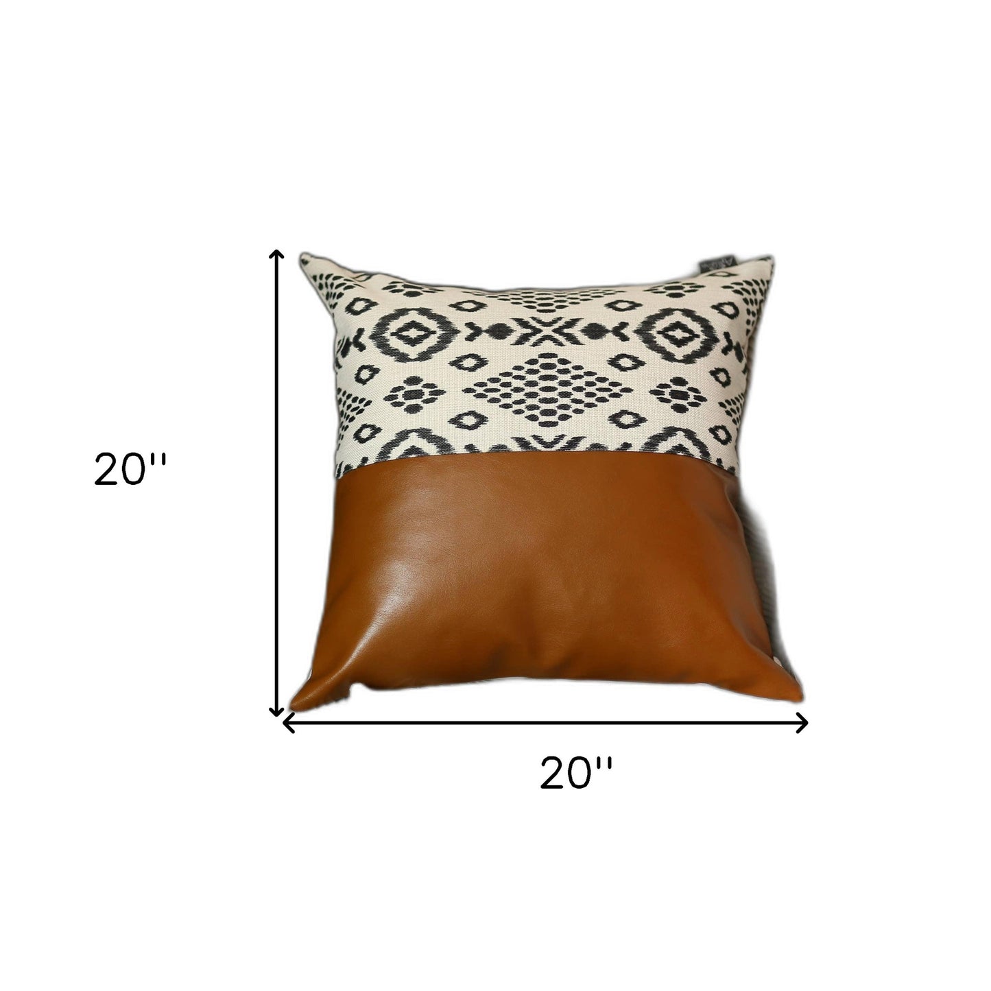 20" X 20" Brown and White Faux Leather Geometric Zippered Pillow Cover