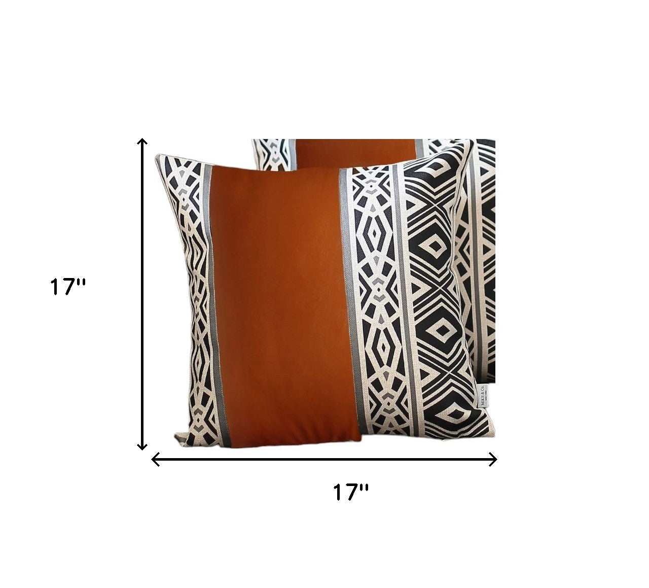 Set of Two 17" Brown and White Geometric Faux Leather Throw Pillow Cover