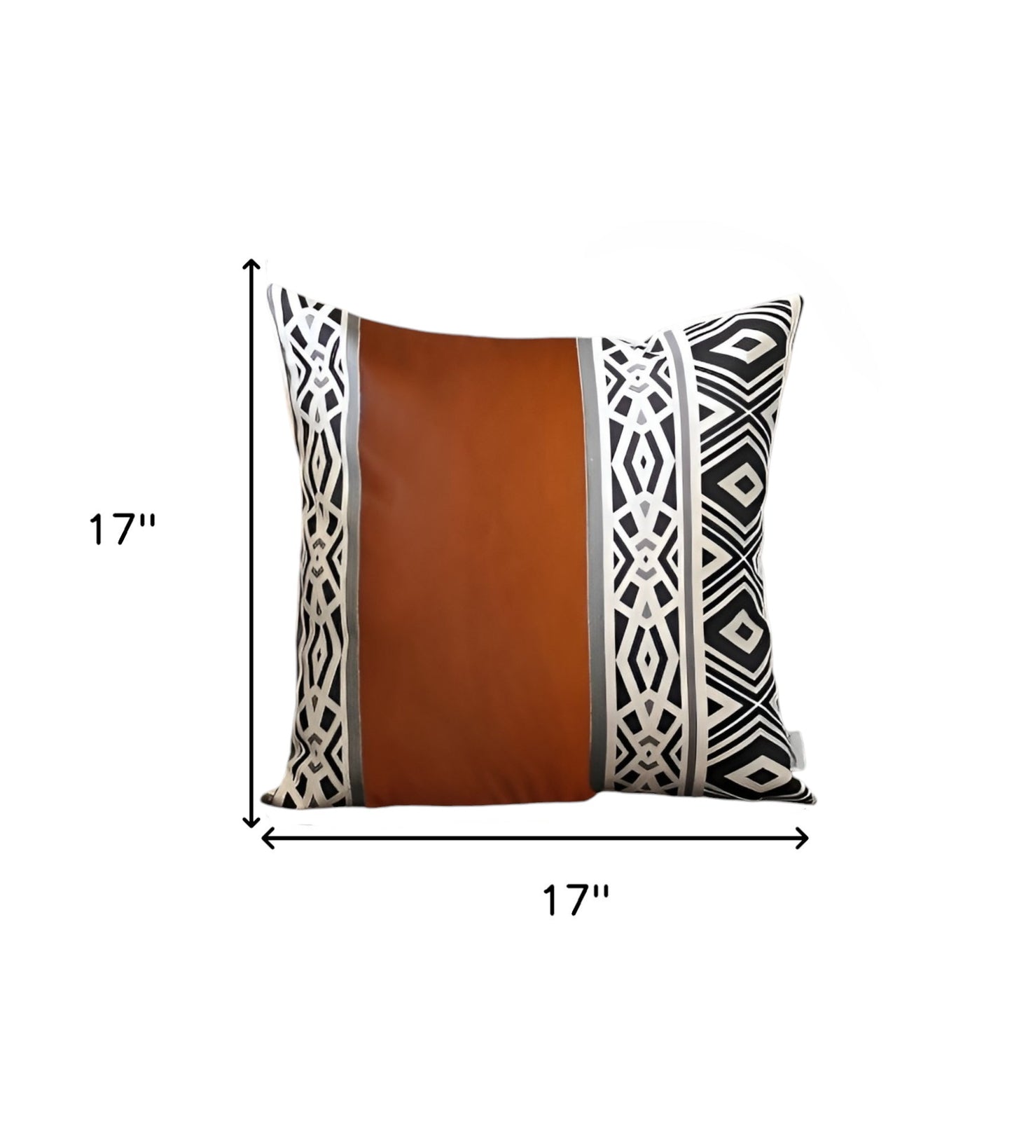 Set of Four Brown Black and White Geometric Faux Leather Throw Pillow Covers