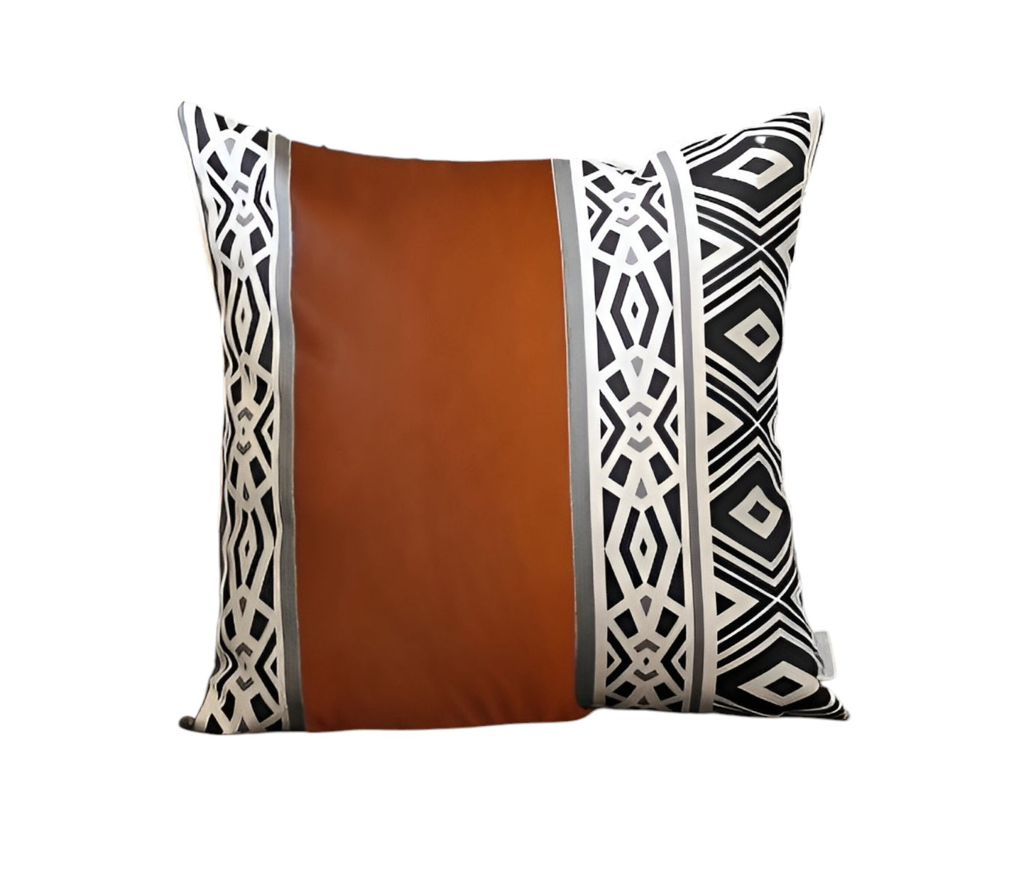 Set Of Four 18" X 18" Brown Faux Leather Geometric Zippered Pillow