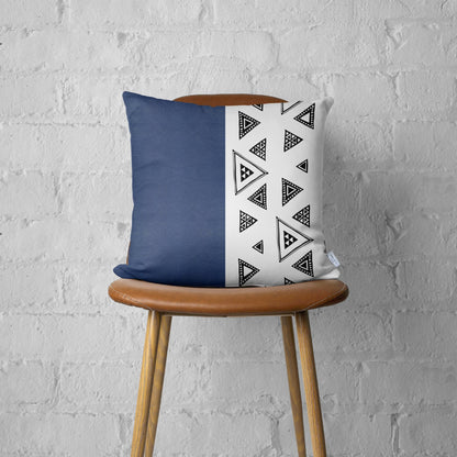 17" X 17" Navy Blue Geometric Zippered Handmade Faux Leather Throw Pillow Cover