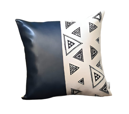 Set Of Two 17" X 17" Navy Blue Faux Leather Geometric Zippered Pillow Cover