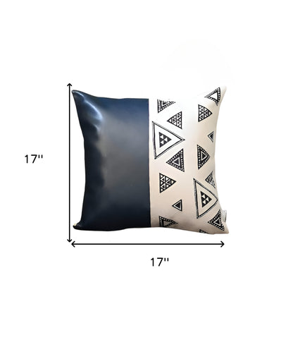 Set Of Four 17" X 17" Navy Blue Faux Leather Geometric Zippered Pillow Cover