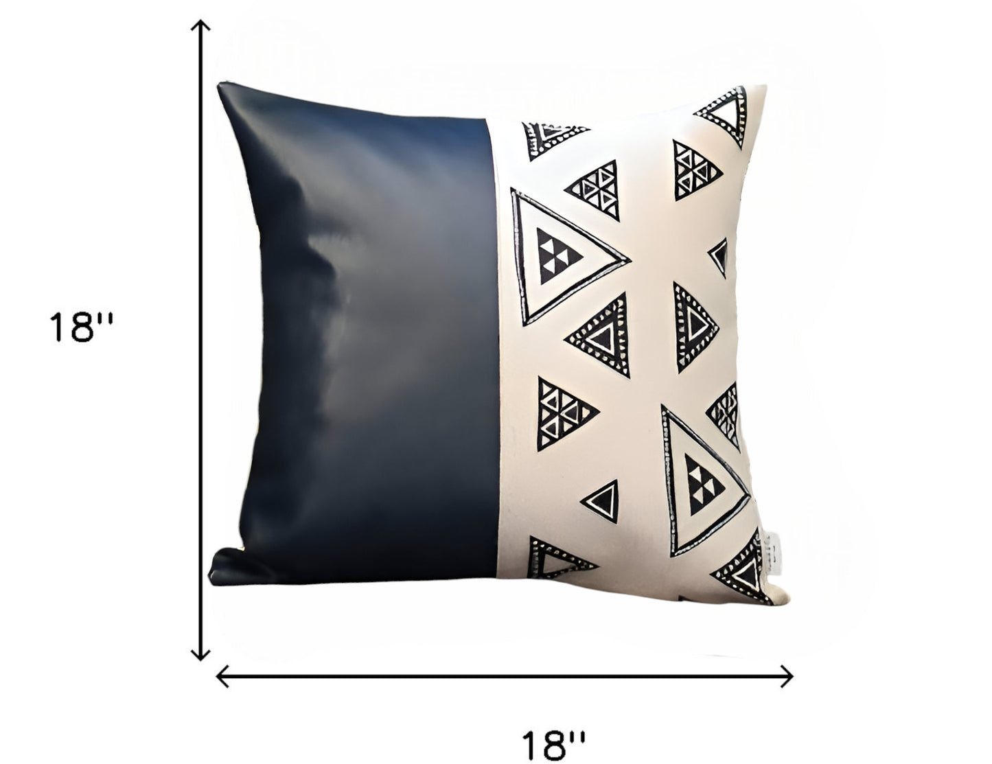 Set Of Two 18" X 18" Navy Blue Faux Leather Geometric Zippered Pillow