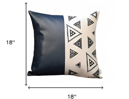 Set Of Two 18" X 18" Navy Blue Faux Leather Geometric Zippered Pillow