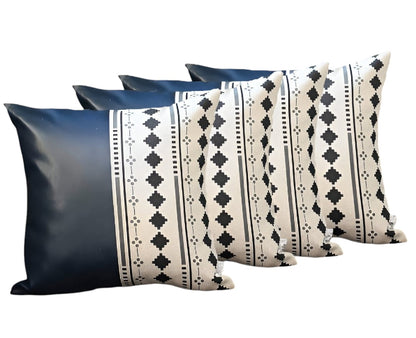 Set Of Four 17" X 17" Navy Blue Faux Leather Diamond Zippered Pillow Cover