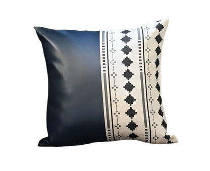 Set Of Four 17" X 17" Navy Blue Faux Leather Diamond Zippered Pillow Cover