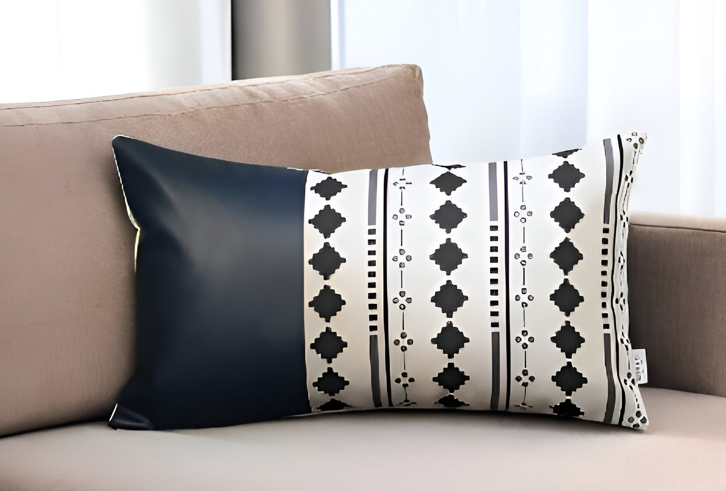 20" X 12" Navy Blue Faux Leather Diamond Zippered Pillow