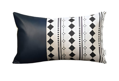 Set Of Two 20" X 12" Navy Blue Faux Leather Diamond Zippered Pillow