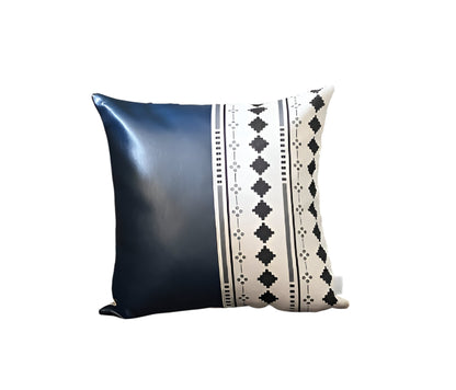 Set Of Two 17" X 17" Navy Blue Faux Leather Diamond Zippered Pillow