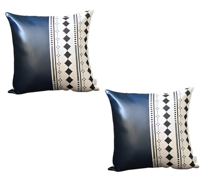 Set Of Two 17" X 17" Navy Blue Faux Leather Diamond Zippered Pillow