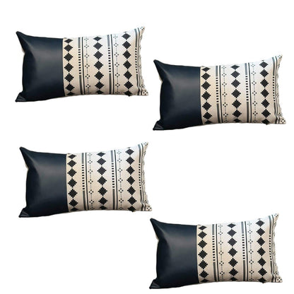 Set Of Four 20" X 12" Navy Blue Faux Leather Diamond Zippered Pillow