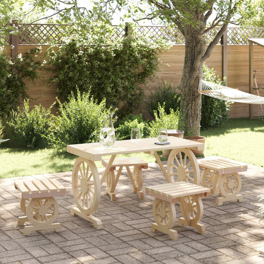 5 Piece Patio Dining Set Solid Wood Fir