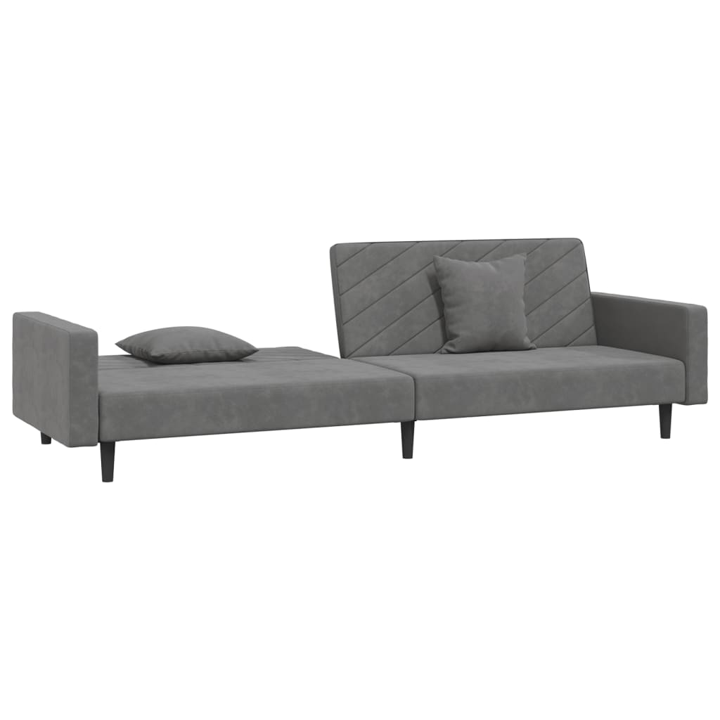 2-Seater Sofa Bed with Two Pillows Dark Gray Velvet