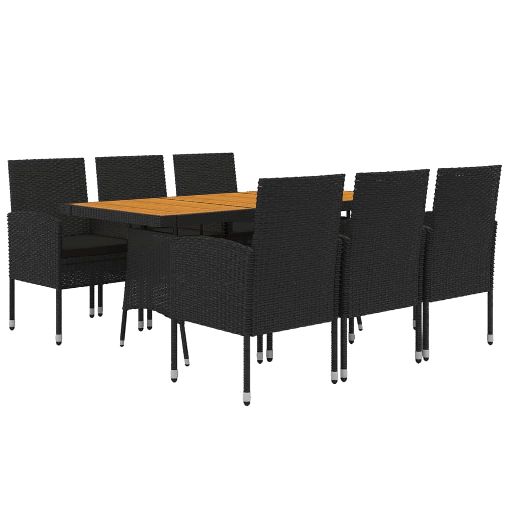 7 Piece Patio Dining Set Poly Rattan Black