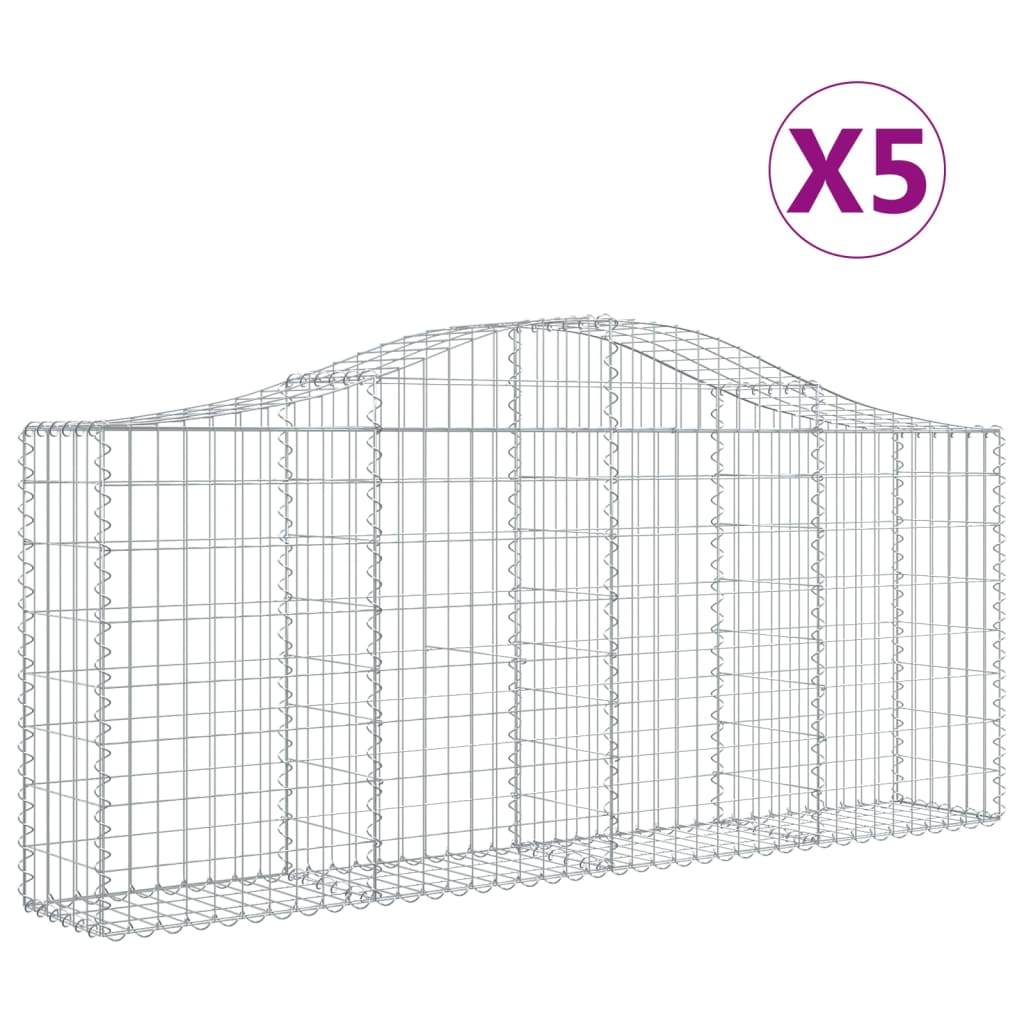 Arched Gabion Baskets 5 pcs 78.7"x11.8"x31.5"/39.4" Galvanized Iron