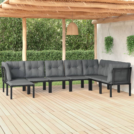 8 Piece Patio Lounge Set Black and Gray Poly Rattan