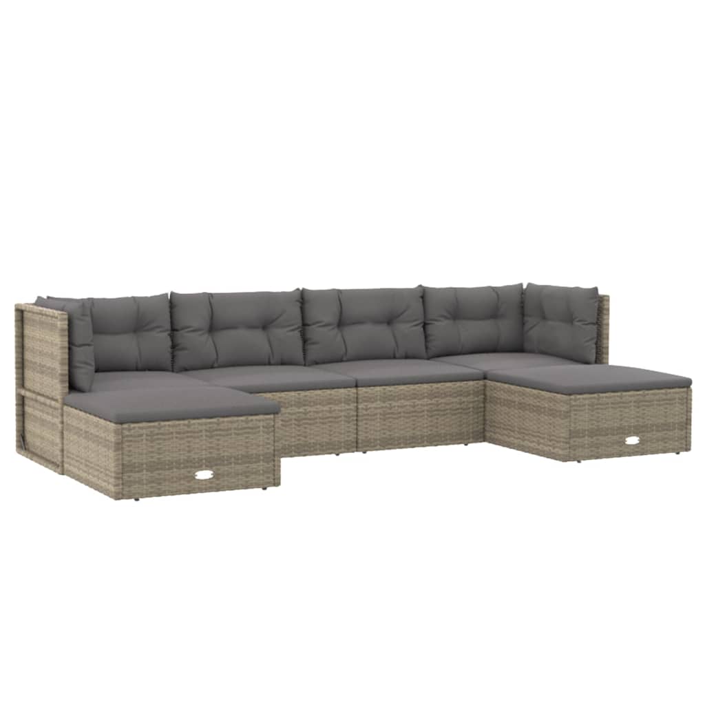 6 Piece Patio Lounge Set with Cushions Gray Poly Rattan