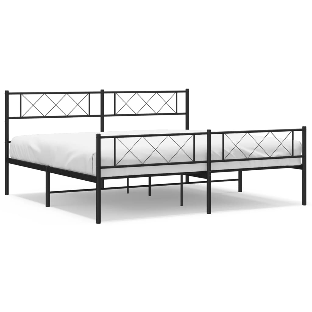 Metal Bed Frame without Mattress with Footboard Black 76"x79.9"