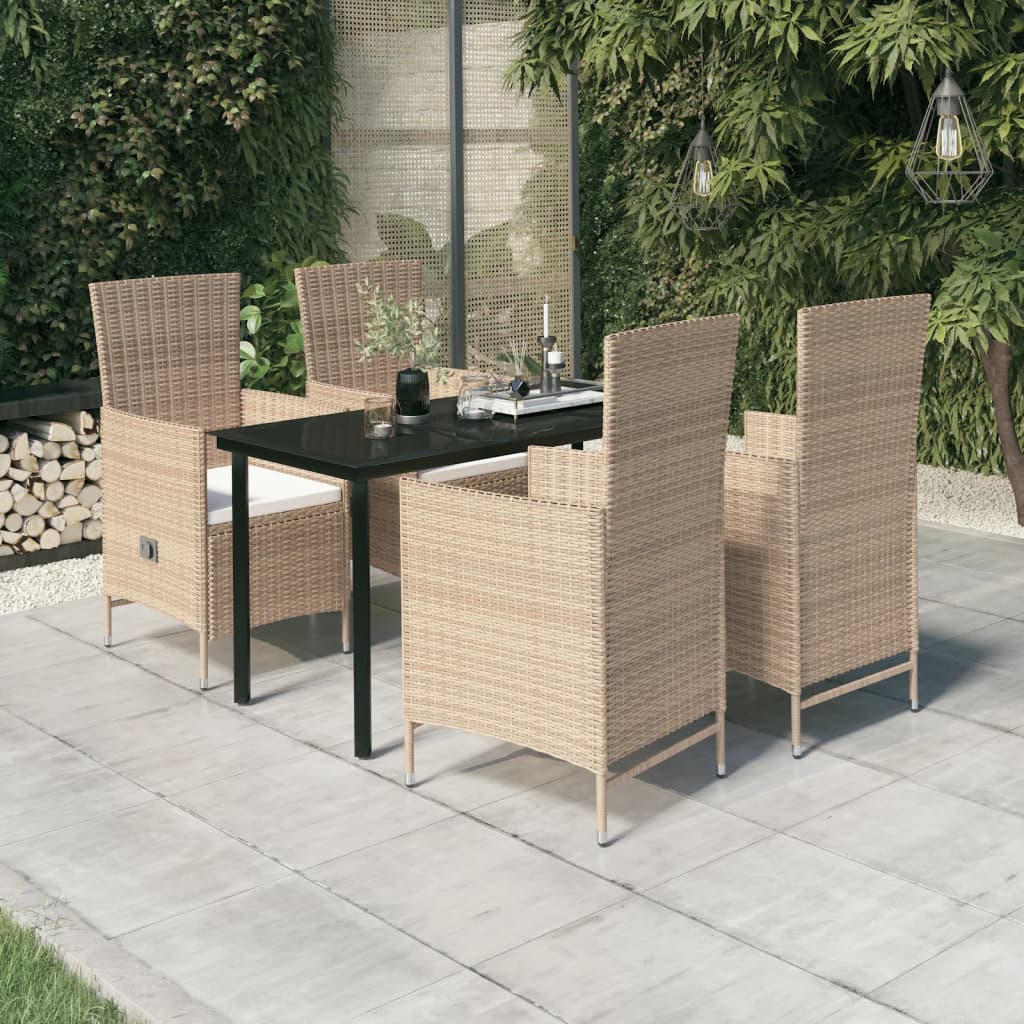 5 Piece Patio Dining Set with Cushions Beige