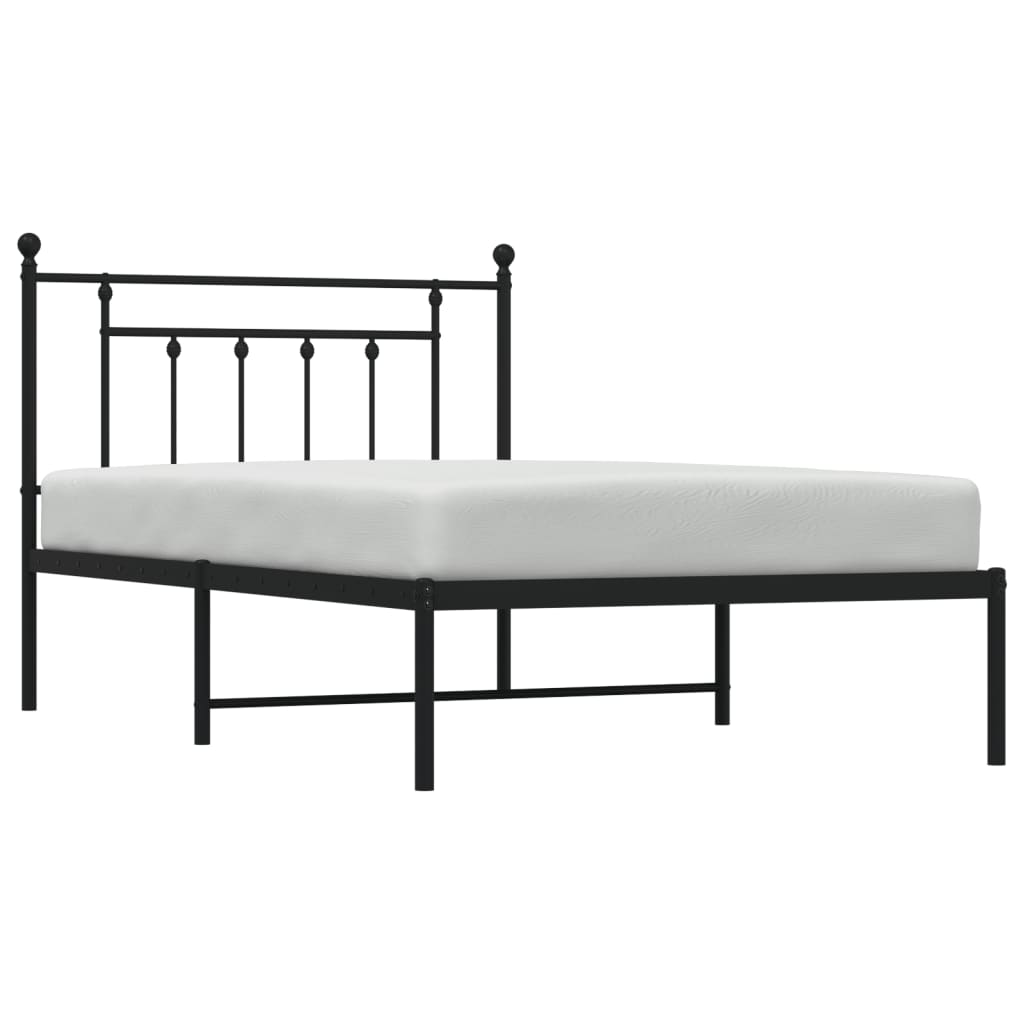 Metal Bed Frame with Headboard Black 39.4"x78.7"