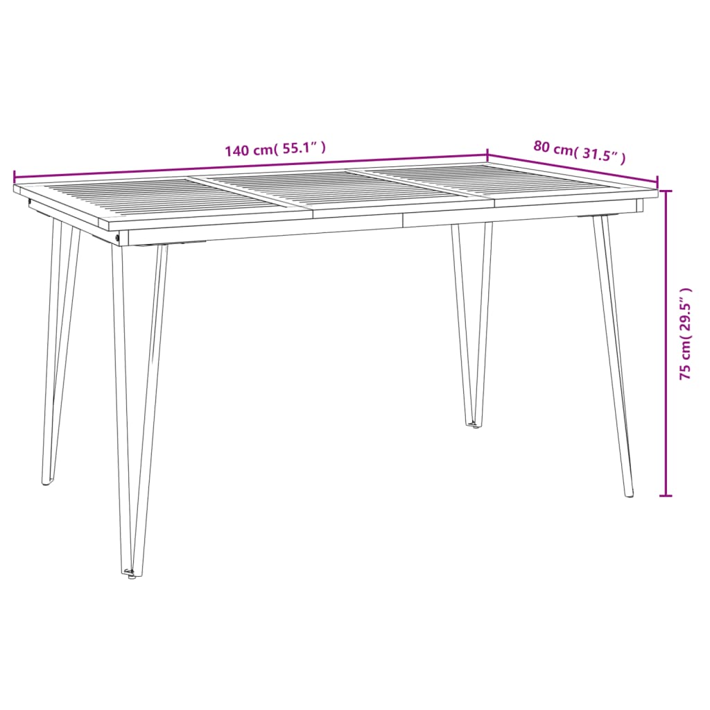 5 Piece Patio Dining Set Solid Wood Acacia and Metal