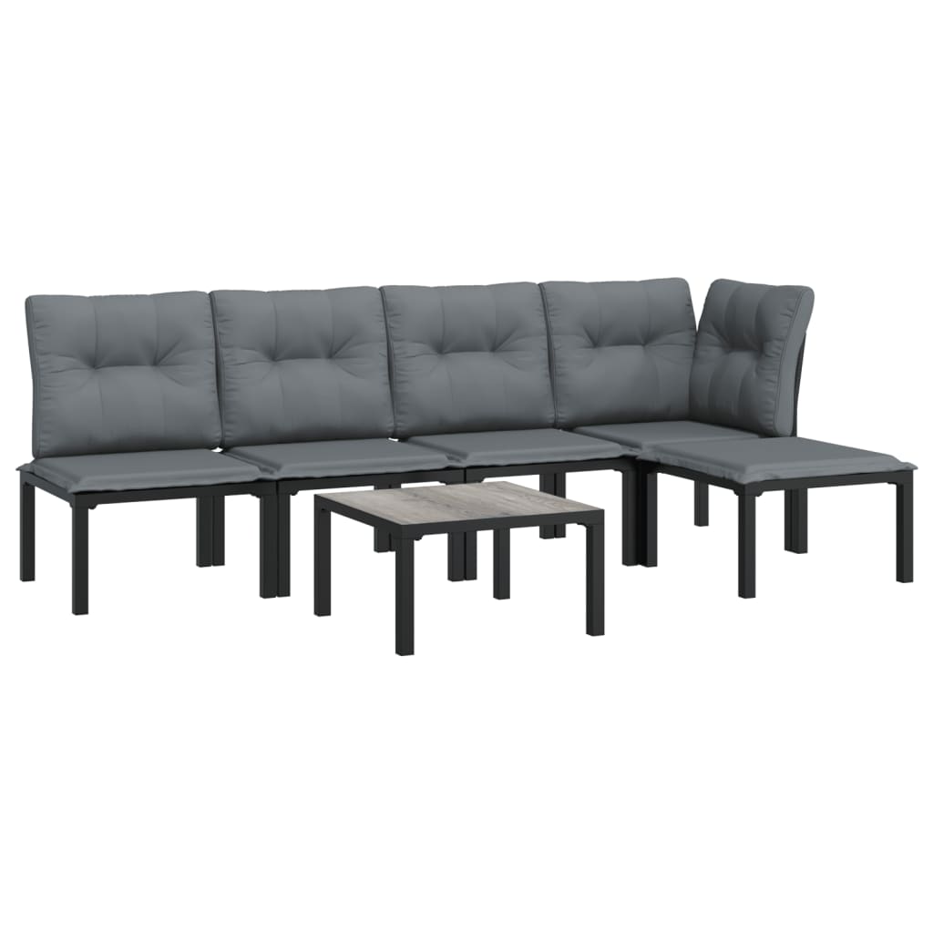 6 Piece Patio Lounge Set Black and Gray Poly Rattan