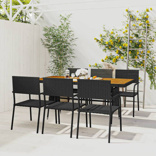 7 Piece Patio Dining Set Poly Rattan Black