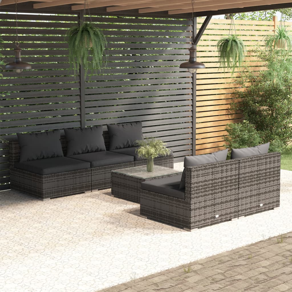 6 Piece Patio Lounge Set with Cushions Poly Rattan Gray