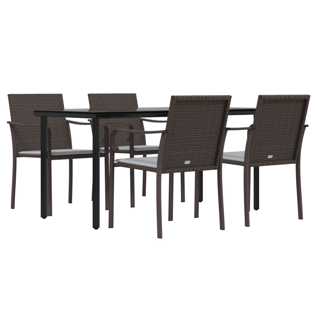 5 Piece Patio Dining Set with Cushions Poly Rattan and Steel