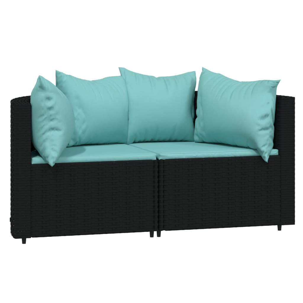 Patio Corner Sofas with Cushions 2 pcs Black Poly Rattan