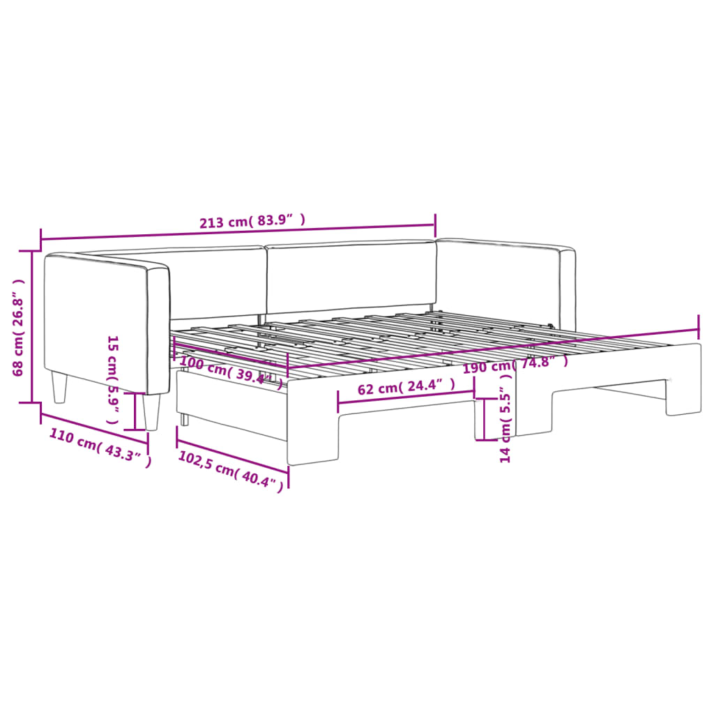 Daybed with Trundle without Mattress Light Gray 39.4"x74.8"